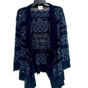 Navy Patterned Open-Front Women's Sweater Cardigan